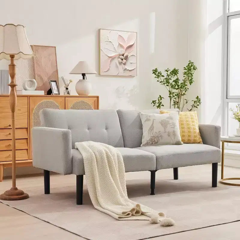Futon Sofa Bed, Compact Loveseat, Modern Mid-Century Sleeper Sofa, Convertible Couch