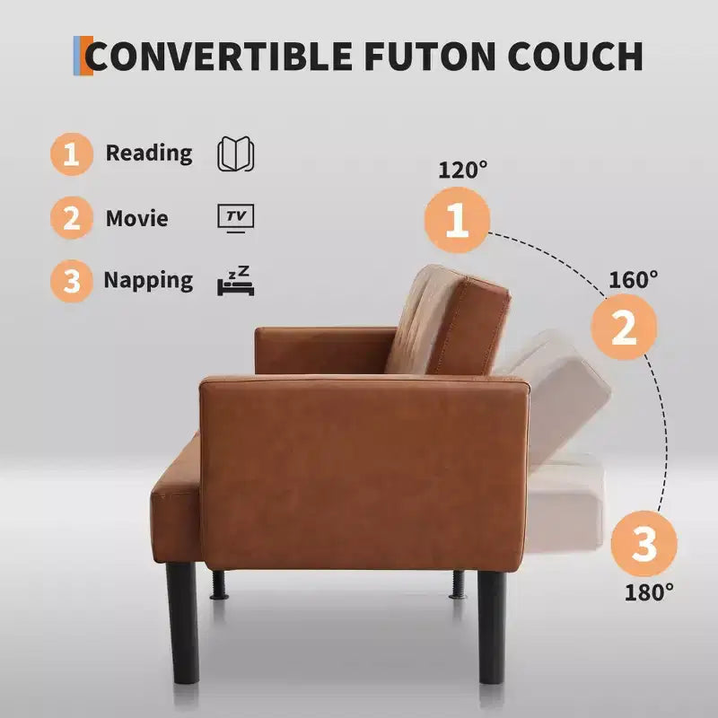 Canapé-lit futon, causeuse compacte, canapé-lit convertible moderne du milieu du siècle