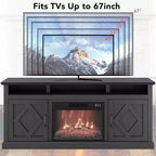 Meuble TV avec cheminée électrique de style ferme pour téléviseurs jusqu'à 65 pouces, cheminée avec télécommande de 23 pouces, grand espace de rangement, portes coulissantes de style grange