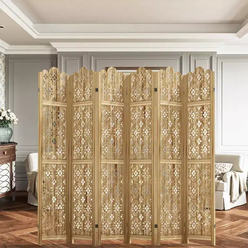 Séparateur de Pièce Pliant, 95 x 67 Pouces, Cloison Autonome à 6 Panneaux, Marron, pour Intérieur