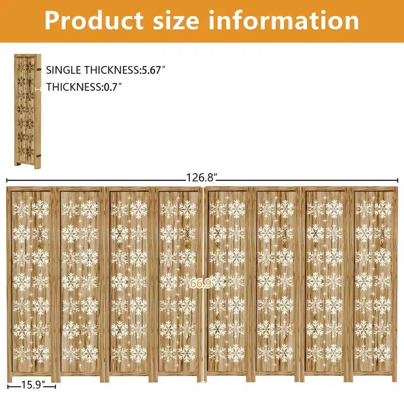 127*67 in Wood Room Divider Folding Privacy Screen Freestanding Partition for Indoor, 8-Panels, Brown