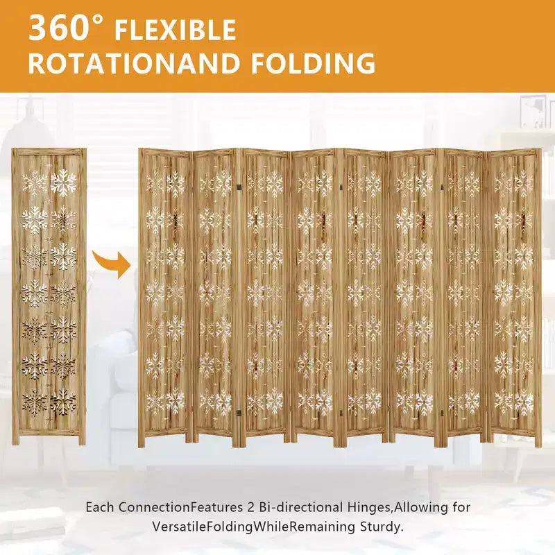 127*67 in Wood Room Divider Folding Privacy Screen Freestanding Partition for Indoor, 8-Panels, Brown