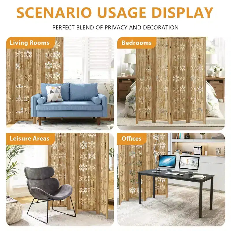 127*67 in Wood Room Divider Folding Privacy Screen Freestanding Partition for Indoor, 8-Panels, Brown