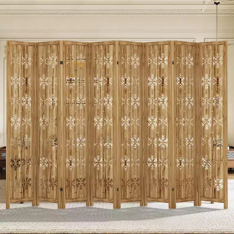 127*67 in Wood Room Divider Folding Privacy Screen Freestanding Partition for Indoor, 8-Panels, Brown