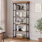 Étagère industrielle à 6 niveaux, Bibliothèque haute rustique à cadre métallique, Grand rayonnage de présentation vintage pour chambre à coucher, salon et bureau à domicile
