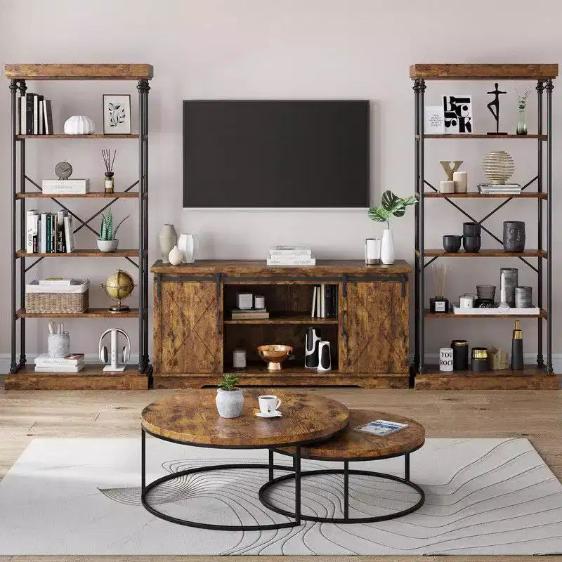 Étagère industrielle à 6 niveaux, Bibliothèque haute rustique à cadre métallique, Grand rayonnage de présentation vintage pour chambre à coucher, salon et bureau à domicile