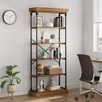 Étagère industrielle à 6 niveaux, Bibliothèque haute rustique à cadre métallique, Grand rayonnage de présentation vintage pour chambre à coucher, salon et bureau à domicile