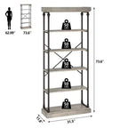 Étagère industrielle à 6 niveaux, Bibliothèque haute rustique à cadre métallique, Grand rayonnage de présentation vintage pour chambre à coucher, salon et bureau à domicile