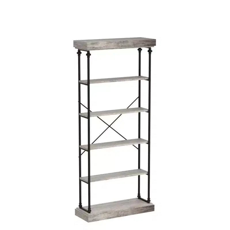 Étagère industrielle à 6 niveaux, Bibliothèque haute rustique à cadre métallique, Grand rayonnage de présentation vintage pour chambre à coucher, salon et bureau à domicile