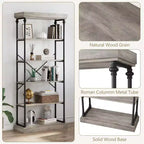 Étagère industrielle à 6 niveaux, Bibliothèque haute rustique à cadre métallique, Grand rayonnage de présentation vintage pour chambre à coucher, salon et bureau à domicile