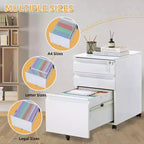 3 Drawer File Cabinet, with 4 Wheels, Locking File Cabinet for A4, Letter-Head, Legal-Size Folders, File Cabinet for Office&Study