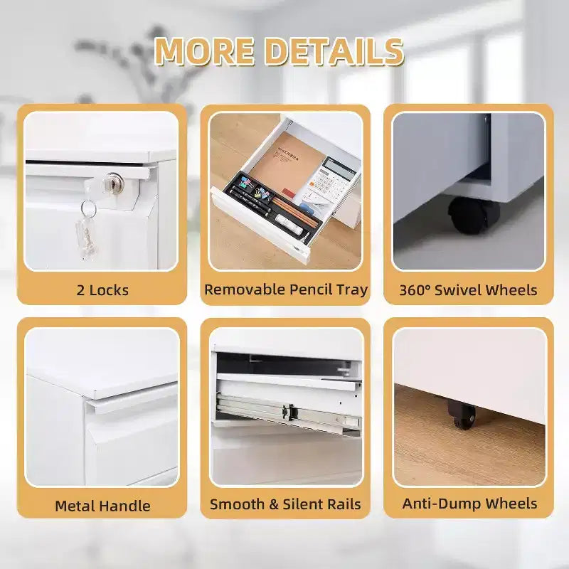 3 Drawer File Cabinet, with 4 Wheels, Locking File Cabinet for A4, Letter-Head, Legal-Size Folders, File Cabinet for Office&Study