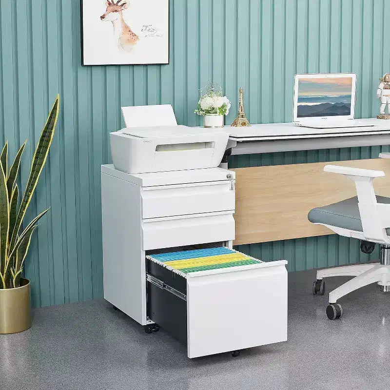 3 Drawer File Cabinet, with 4 Wheels, Locking File Cabinet for A4, Letter-Head, Legal-Size Folders, File Cabinet for Office&Study