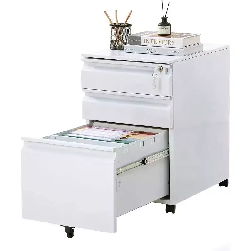 3 Drawer File Cabinet, with 4 Wheels, Locking File Cabinet for A4, Letter-Head, Legal-Size Folders, File Cabinet for Office&Study