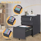 3 Drawer File Cabinet, with 4 Wheels, Locking File Cabinet for A4, Letter-Head, Legal-Size Folders, File Cabinet for Office&Study