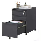 3 Drawer File Cabinet, with 4 Wheels, Locking File Cabinet for A4, Letter-Head, Legal-Size Folders, File Cabinet for Office&Study