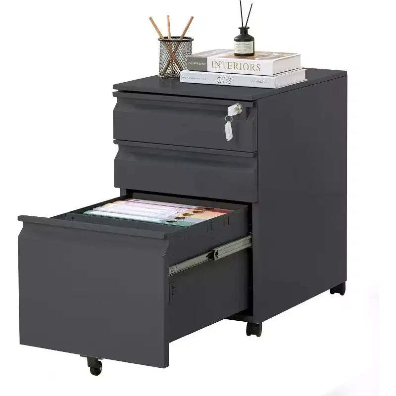 3 Drawer File Cabinet, with 4 Wheels, Locking File Cabinet for A4, Letter-Head, Legal-Size Folders, File Cabinet for Office&Study
