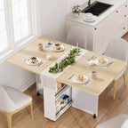 Folding Dining Table for Small Spaces, Multifunctional Drop Leaf Table with Storage Cabinet, Drawer & Wheels, Seats 4, Space-Saving Kitchen Island