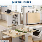 Folding Dining Table for Small Spaces, Multifunctional Drop Leaf Table with Storage Cabinet, Drawer & Wheels, Seats 4, Space-Saving Kitchen Island