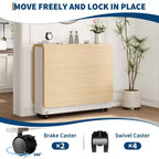 Folding Dining Table for Small Spaces, Multifunctional Drop Leaf Table with Storage Cabinet, Drawer & Wheels, Seats 4, Space-Saving Kitchen Island