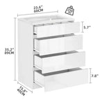 Commode moderne à 4 tiroirs avec plateau en verre trempé LED Meuble de rangement pour chambre à coucher et salon