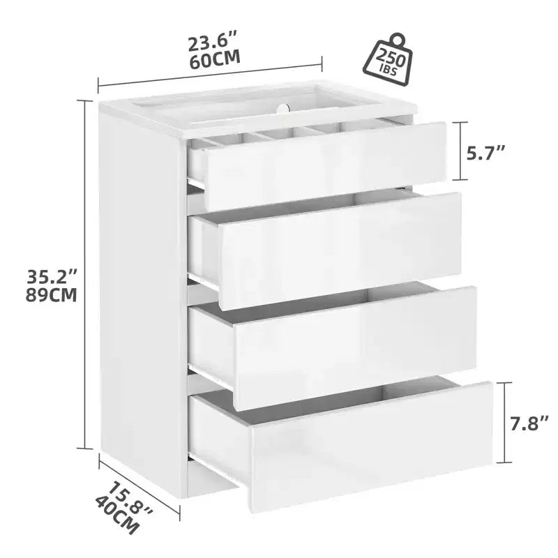 Modern 4 Drawer Dresser with LED Tempered Glass Top Bedroom Living Room Storage Organizer