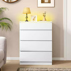 Commode moderne à 4 tiroirs avec plateau en verre trempé LED Meuble de rangement pour chambre à coucher et salon