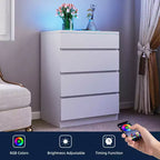 Commode moderne à 4 tiroirs avec plateau en verre trempé LED Meuble de rangement pour chambre à coucher et salon