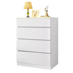Commode moderne à 4 tiroirs avec plateau en verre trempé LED Meuble de rangement pour chambre à coucher et salon