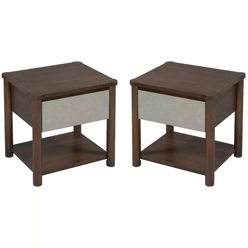 Table de chevet Eliana en bois de style ferme moderne avec tiroir et étagère ouverte