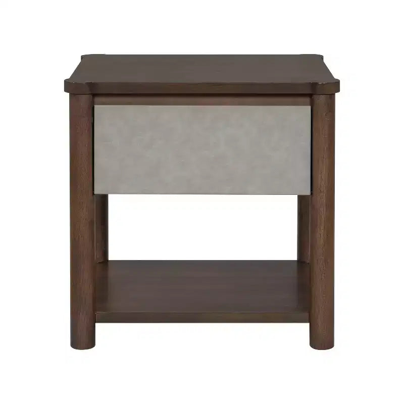 Table de chevet Eliana en bois de style ferme moderne avec tiroir et étagère ouverte
