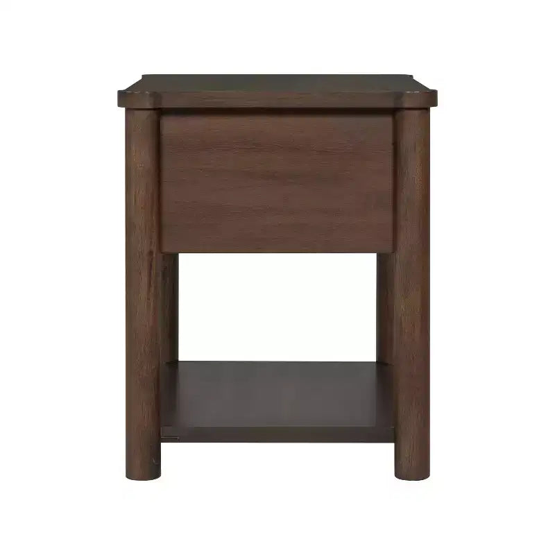 Table de chevet Eliana en bois de style ferme moderne avec tiroir et étagère ouverte