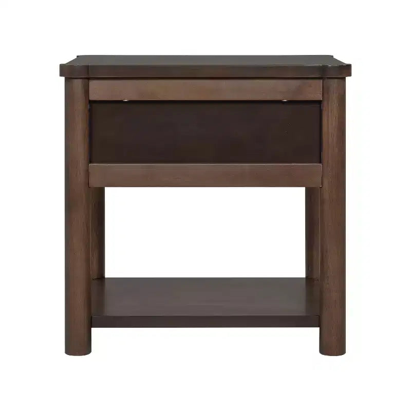 Table de chevet Eliana en bois de style ferme moderne avec tiroir et étagère ouverte