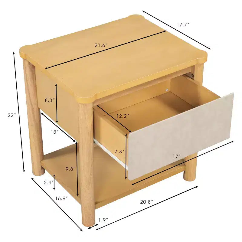 Eliana Modern Farmhouse Wood Nightstand with Drawer and Open Shelf