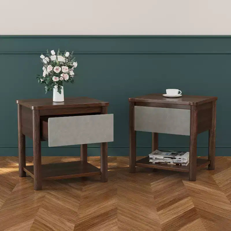 Eliana Modern Farmhouse Wood Nightstand with Drawer and Open Shelf