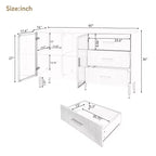 Modern Sideboard Buffet Cabinet with Tempered Glass Doors and Drawers, Storage Cabinet with Adjustable Shelves, Navy Blue