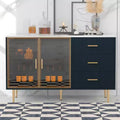 Modern Sideboard Buffet Cabinet with Tempered Glass Doors and Drawers, Storage Cabinet with Adjustable Shelves, Navy Blue
