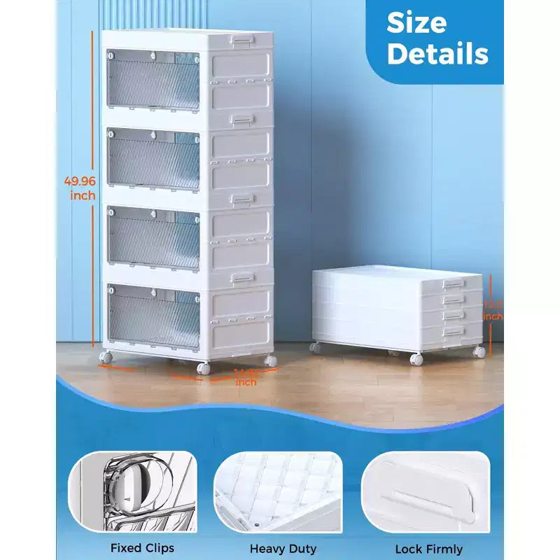 4-Tier 88 qt. Collapsible Storage Bins Stackable Plastic Organizers in White