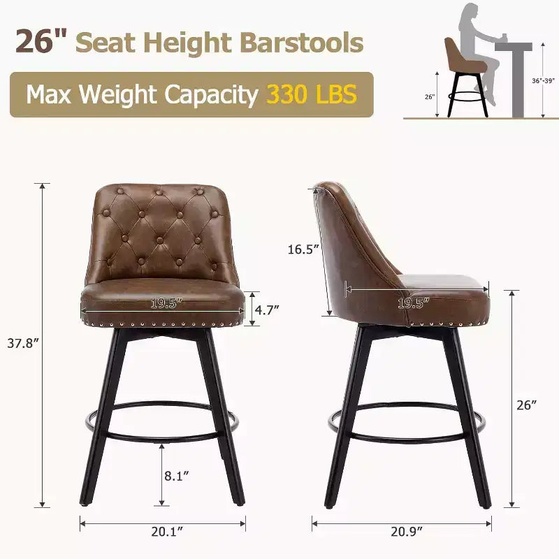 Tabourets de bar pivotants modernes à hauteur de comptoir avec assise rembourrée, pieds en bois et repose-pieds pour îlot de cuisine, salle à manger, bar à la maison