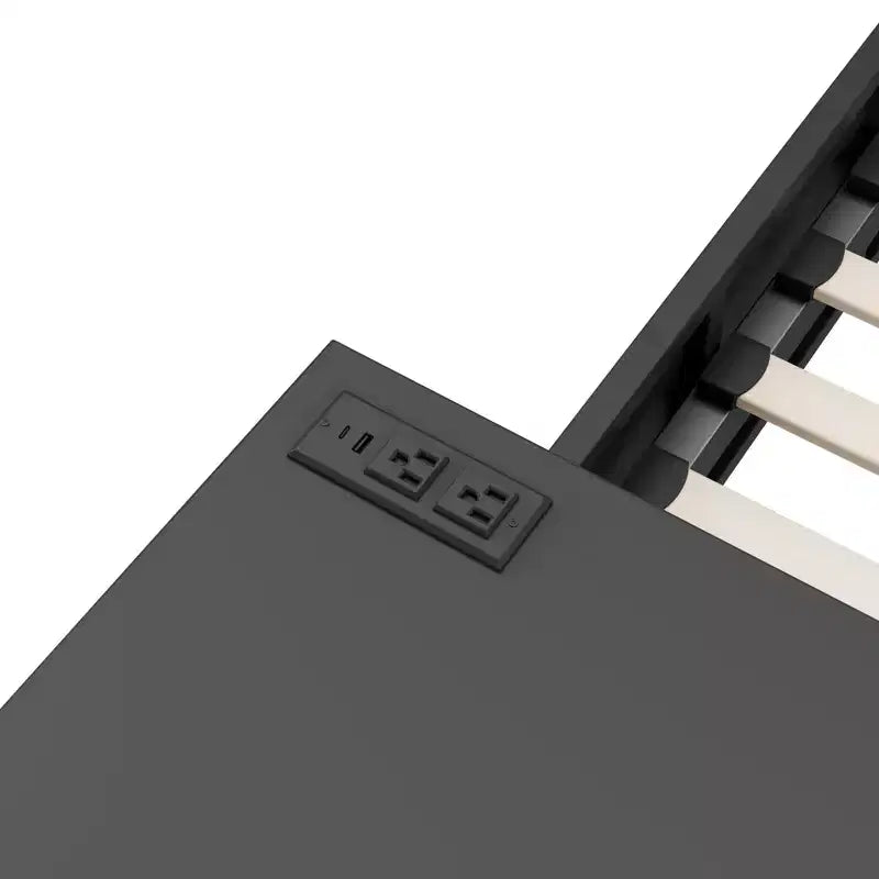 Lit double pour joueur avec bureau et LED et tiroirs de rangement, lit métallique pour joueur, lits jumeaux avec bureau, noir