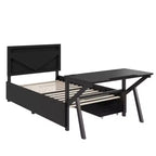 Lit double pour joueur avec bureau et LED et tiroirs de rangement, lit métallique pour joueur, lits jumeaux avec bureau, noir