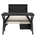 Lit double pour joueur avec bureau et LED et tiroirs de rangement, lit métallique pour joueur, lits jumeaux avec bureau, noir