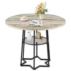 38.6 Wood Round Dining Table with Metal Base and Storage Shelf for Home, Kitchen, Living Room, (Only Table)