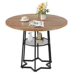 38.6 Wood Round Dining Table with Metal Base and Storage Shelf for Home, Kitchen, Living Room, (Only Table)