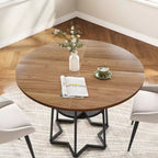 38.6 Wood Round Dining Table with Metal Base and Storage Shelf for Home, Kitchen, Living Room, (Only Table)