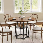 38.6 Wood Round Dining Table with Metal Base and Storage Shelf for Home, Kitchen, Living Room, (Only Table)