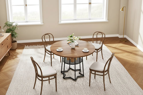 38.6 Wood Round Dining Table with Metal Base and Storage Shelf for Home, Kitchen, Living Room, (Only Table)