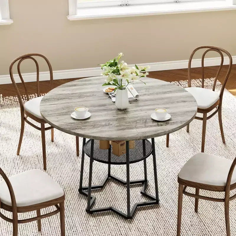 38.6 Wood Round Dining Table with Metal Base and Storage Shelf for Home, Kitchen, Living Room, (Only Table)
