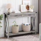 COZONY 43 Retro Farmhouse Console Table with 2 Drawers, Wood Grain MDF and Metal Frame, Rectangular Entryway Table