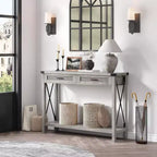 Table console de style rétro de 109 cm avec 2 tiroirs, MDF effet bois et cadre métallique, table d'entrée rectangulaire